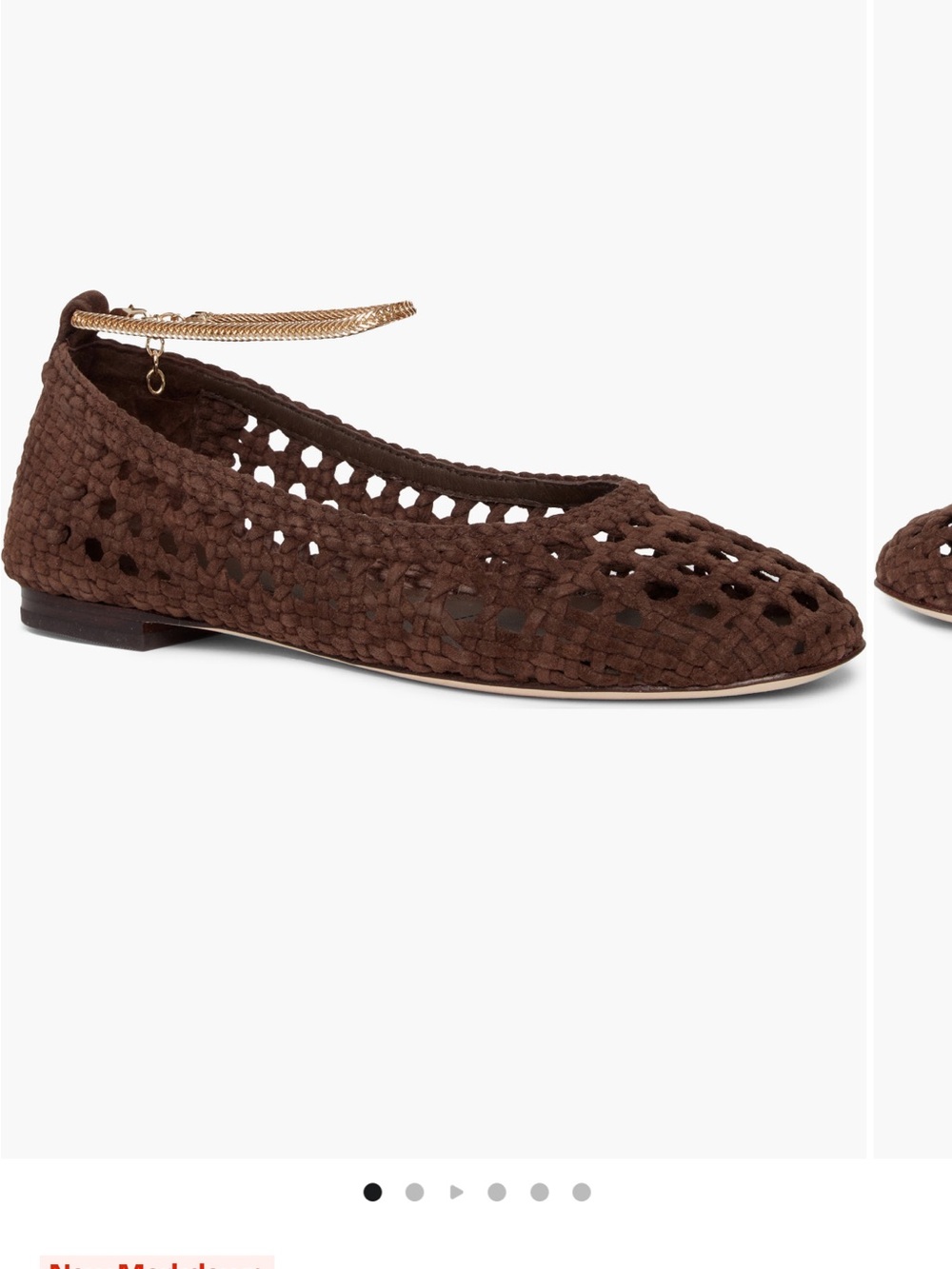 PAIGE Brown Woven Ankle-Strap Ballet Flat